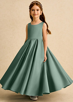 Azazie Pepper Flower Girl Dresses Eucalyptus A-Line Pleated Matte Satin Dress image5