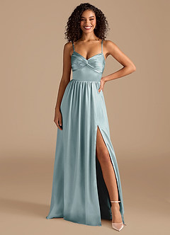 Azazie Zeya Bridesmaid Dresses Mist A-Line Pleated Metallic Satin Dress image7