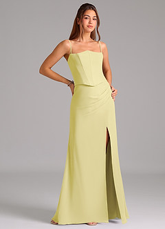 Azazie Jenine Brautjungfernkleider Meerjungfrau-Linie Schulterfrei Chiffon Kleid Zitronensorbet image6