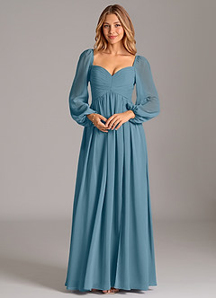 Azazie Alia Robes de demoiselle d'honneur Robe Trapèze en Mousseline de soie Manche longue Bermude image6