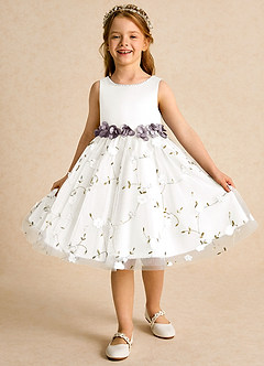 Azazie Starri Flower Girl Dresses Ivory Dusk Ball-Gown Beaded Matte Satin Dress image4