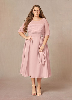 Azazie Naomi Abiti per la Madre della Sposa Abito A-Line in Chiffon Plissettato con Scollo a Barca Rosa Cipria image10