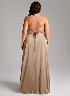 Azazie Mei Brautjungfernkleider A-Linie V-Hals Stretch-Satin Kleid Taupe image8