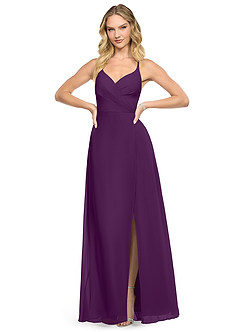 Azazie Davis Bridesmaid Dresses Grape A-Line V-Neck Chiffon Dress image2