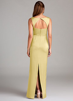 Azazie Flori Bridesmaid Dresses Lemon Sorbet Sheath Side Slit Stretch Satin Dress image2