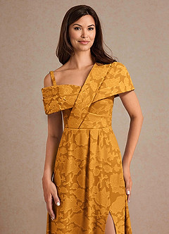 Azazie Milton Mother of the Bride Dresses Butterscotch A-Line Pleated Floral Burnout Dress image7