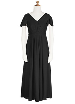 Azazie Peony Junior Black A-Line Pleated Chiffon Dress image6