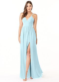 Azazie Aaida Bridesmaid Dresses Cloud Blue A-Line Corset Chiffon Dress image1