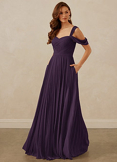 Christian Siriano Bridal for Azazie 1013 Bridesmaid Dresses Plum A-Line Off the Shoulder Chiffon Dress image1