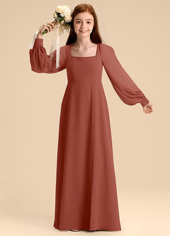 Azazie Bondi Junior Auburn A-Line Blouson Chiffon Dress image7