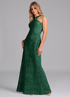 Azazie Doretta Bridesmaid Dresses Dark Green Mermaid Pleated Floral Burnout Dress image4