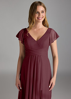 Azazie Omari Bridesmaid Dresses Cabernet A-Line Mesh Dress image3