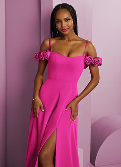 Barbie ♥ Azazie Bridesmaid Dresses Barbie Pink A-Line Off the Shoulder Chiffon Convertible Dress image5
