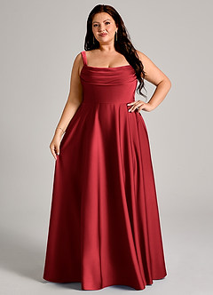 Azazie Shaude Robes de demoiselle d'honneur Robe Trapèze en Satin extensible Plissée Écarlate image12