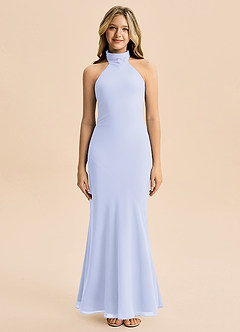 Azazie Velli Junior Syrena Wysoka Kołnierz Szyfon Długość podłogi Młodsza druhna Sukienka image3