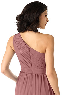 Azazie Mathilda Bridesmaid Dresses Desert Rose A-Line One Shoulder Chiffon Dress image5