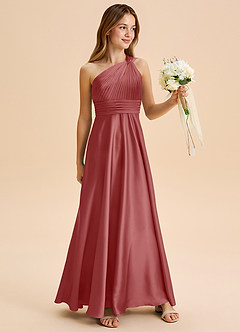 Azazie Charlize Junior Robe Trapèze en Satin extensible Plissée Antique Rose image3