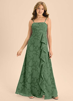 Azazie Kaylee Junior Eucalyptus A-Line with Belt Floral Burnout Dress image1