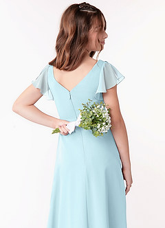 Azazie Omari Junior Cloud Blue A-Line Ruched Chiffon Dress image3