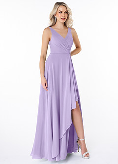 Azazie Calvi Bridesmaid Dresses Lilac A-Line Ruched Chiffon Dress image3