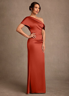 Azazie Rutha Mother of the Bride Dresses Rust Sheath One Shoulder Stretch Satin Dress image3