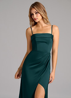 Azazie Aretha Jurken voor bruidsmeisjes Converteerbaar Jurk van Stretch Satijn met A-Lijn Strapless Pijnboom image2