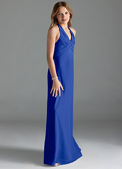 Azazie Tessie Junior Royal Blue A-Line Pleated Chiffon Dress image4
