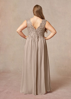Azazie Amethyst Mother of the Bride Dresses Taupe A-Line V-Neck Sequins Chiffon Dress image10