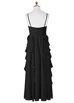 Azazie Peyton Vestido de Negro de Gasa/ Chiffon de Acampanado con Volantes en cascada Cuello en V image7