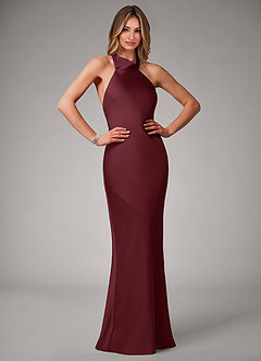 Azazie Velli Brautjungfernkleider Meerjungfrau-Linie Stretch-Satin Kleid Cabernetrot image1