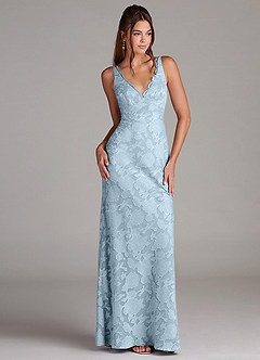 Azazie Tianna Bridesmaid Dresses Sky Blue Sheath Lace Floral Burnout Dress image3