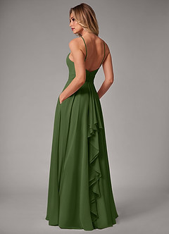 Azazie Amalia Bridesmaid Dresses Olive A-Line Pleated Chiffon Dress image2