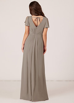 Azazie Peony Junior Taupe A-Line Pleated Chiffon Dress image2