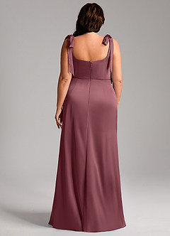Azazie Frostine Bridesmaid Dresses Desert Rose A-Line Bow Stretch Satin Dress image13