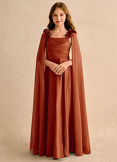 Azazie Rosita Girls Formal Jurken voor bloemenmeisjes A-Lijn Jurk van Mat Satijn Geplooid Paprika image5