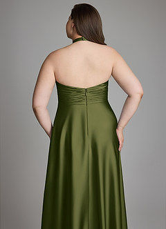 Azazie Tessie Bridesmaid Dresses Bright Olive A-Line Pleated Stretch Satin Dress image12