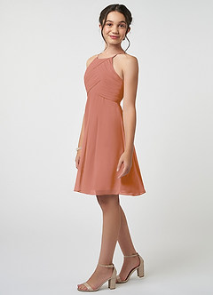 Azazie Ginny Junior A-Linie Plissee Chiffon Kleid Mai Tai image3