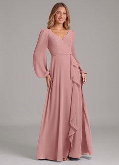 Azazie Simone Final Sale Dusty Rose A-Line Long Sleeve Chiffon Dress image4