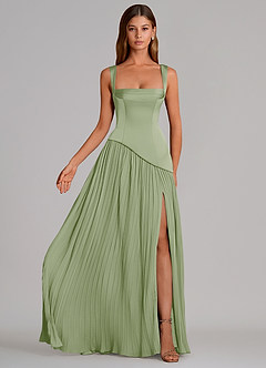 Azazie Stephanie Brautjungfernkleider A-Linie Plissee Stretch-Satin Kleid Staubiger Salbeigrün image4