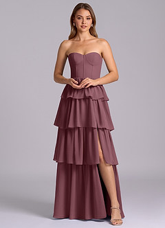 Azazie Faye Robes de demoiselle d'honneur Robe Trapèze en Mousseline de soie Encolure en Forme de Cœur Sangria image6