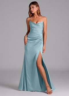 Azazie Claudelle Bridesmaid Dresses Moody Blue Mermaid Strapless Stretch Satin Dress image1
