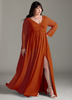 Azazie Teton Maternity Bridesmaid Dresses A-Line Long Sleeve Chiffon Floor-Length Dress image10