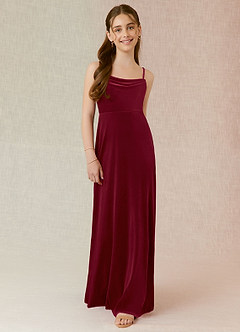 Azazie Solange Junior Burgundy A-Line Velvet Dress image1