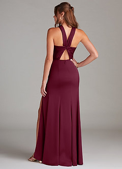Azazie Rue Robes de demoiselle d'honneur Robe Trapèze en Satin extensible Plissée Mûre image7