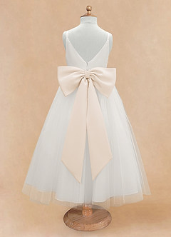 Azazie Lea vestidos de niña de las flores Vestido de Alabastro Blanco de Tul de Corte En A con Tirante Espagueti image7