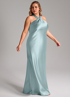 Azazie Doretta Bridesmaid Dresses Mist Mermaid Bow Metallic Satin Dress image10