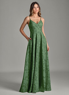 Azazie Amani Bridesmaid Dresses Eucalyptus A-Line Pleated Floral Burnout Dress image3