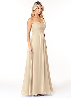 Azazie Yazmin Robes de demoiselle d'honneur Robe Trapèze Convertible en Mousseline de soie Encolure en Forme de Cœur Champagne image5