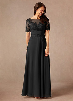 Azazie Raissa Vestidos para mãe da noiva Vestir Preto de Chiffon de Linha A com Renda image7