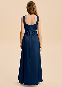Azazie Kiki Junior Robe Trapèze en Satin extensible Nœud Bleu Marine Foncé image5